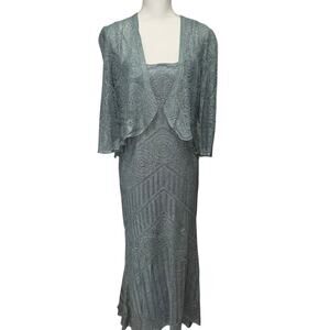 VTG Damianou Sage Green Formal Maxi Dress w/ Jacket Mother of the Bride USA MED